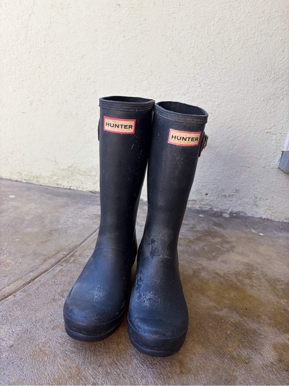Hunter Kids Tall Black Rain Boots with Red Logo Patch